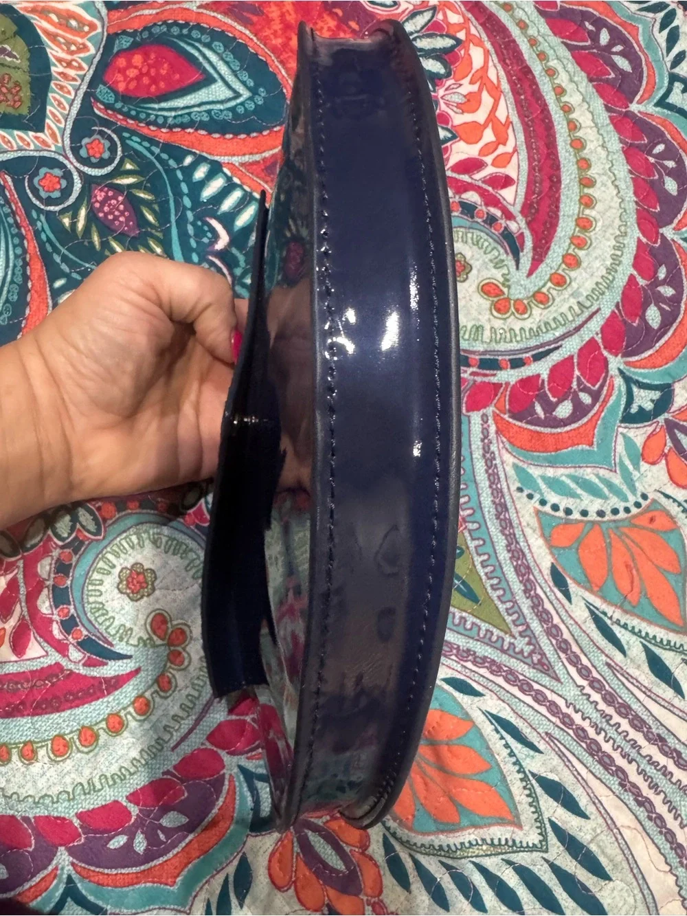 Banana Republic Navy Patent Half-Moon Clutch with Glitter Accent